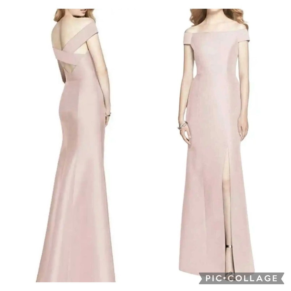 Alfred Sung Gown Size 0 Cameo Pink NWT Off Shoulder Cross Back Satin Prom D751